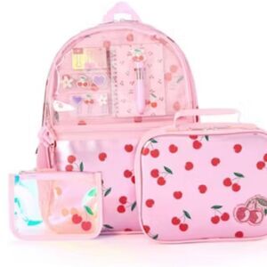 Back Pack & Lunch Bag Tote Set Pink Cherry
